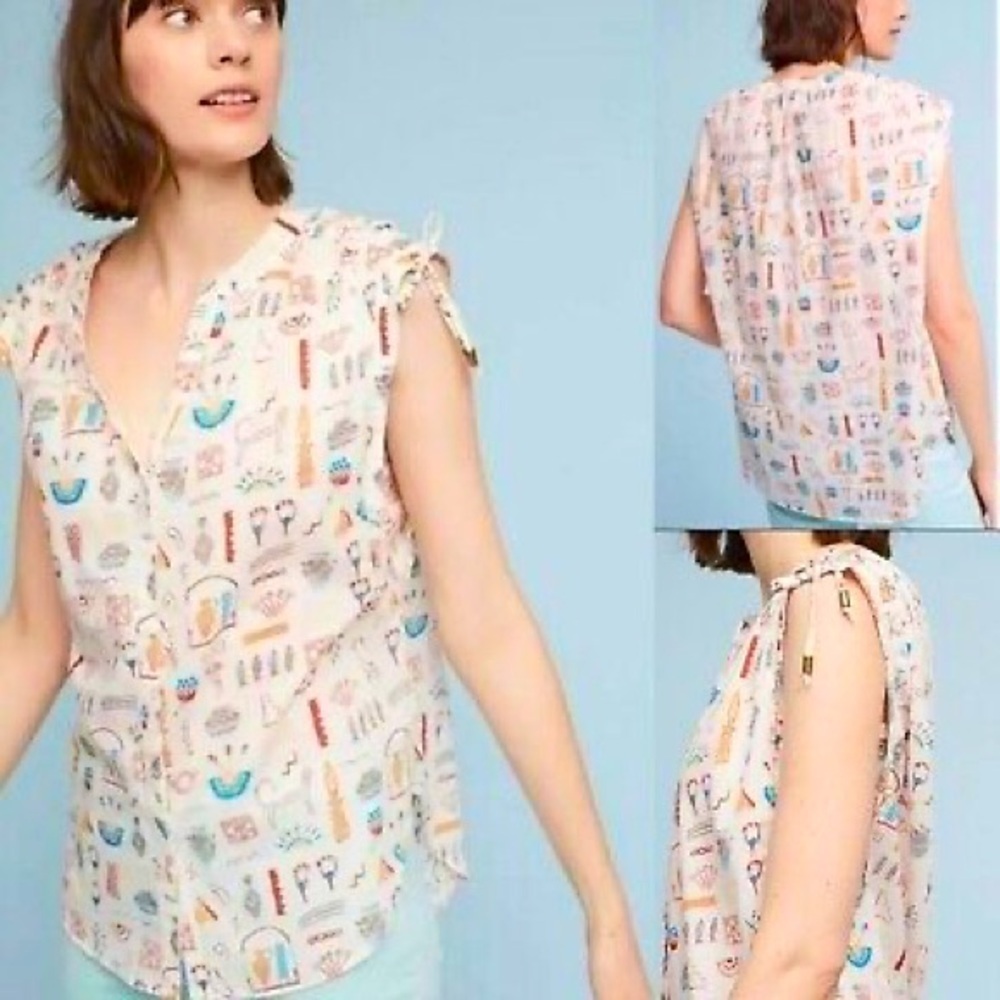 Anthropologie x Danielle Kroll Egyptian Hieroglyphics Brooklynite Blouse Small‌